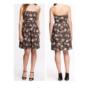 J.Crew NWOT Strapless Vintage Floral Print Cotton Dress w/Pockets Black Gray  00